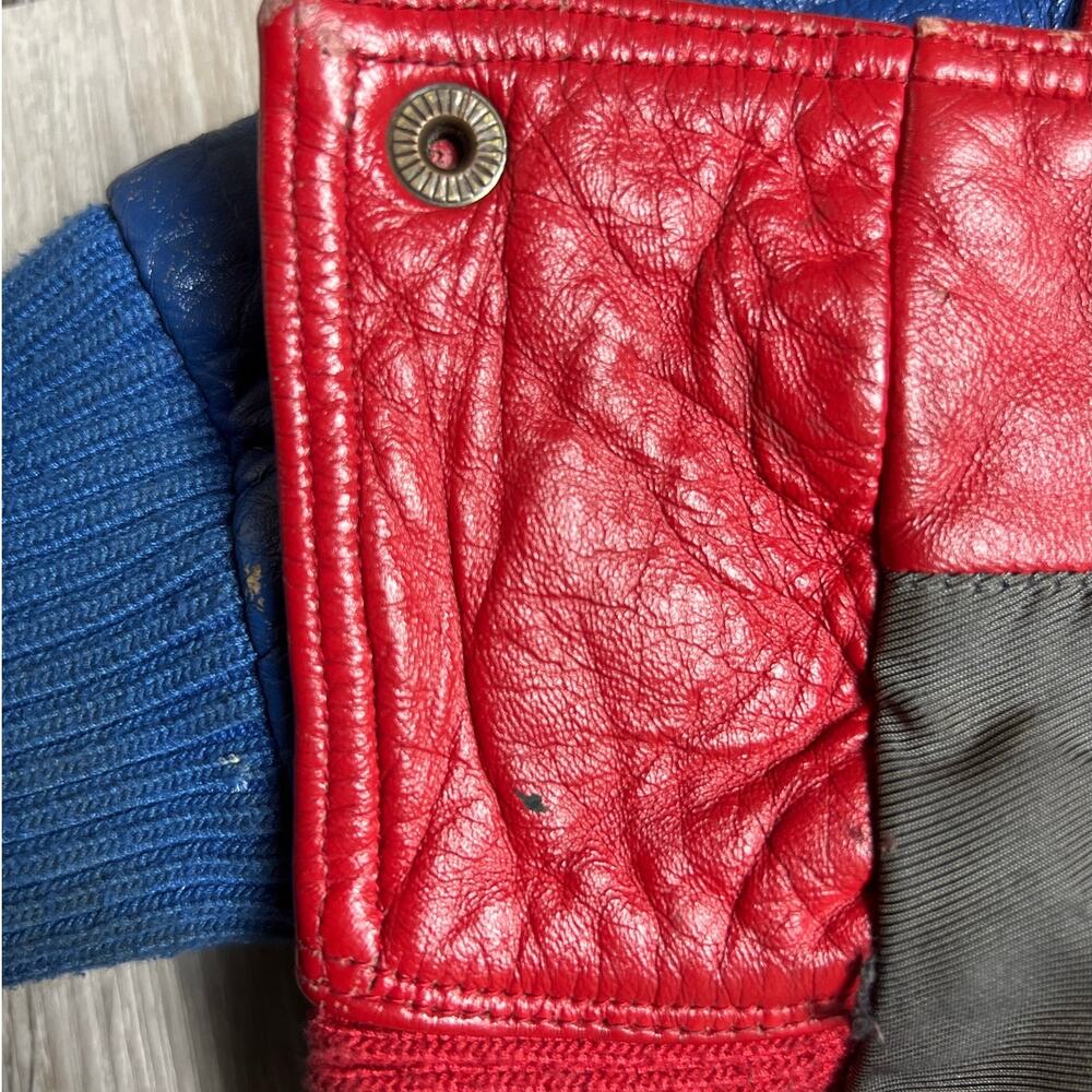 Vintage Pelle Pelle Red Blue Leather Varsity Jacket Hip Hop Streetwear Size 12 - Picture 4 of 16